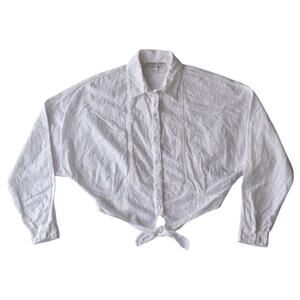 Guess Tina White Cotton Eyelet Tie-Hem Cropped Shirt Size Small